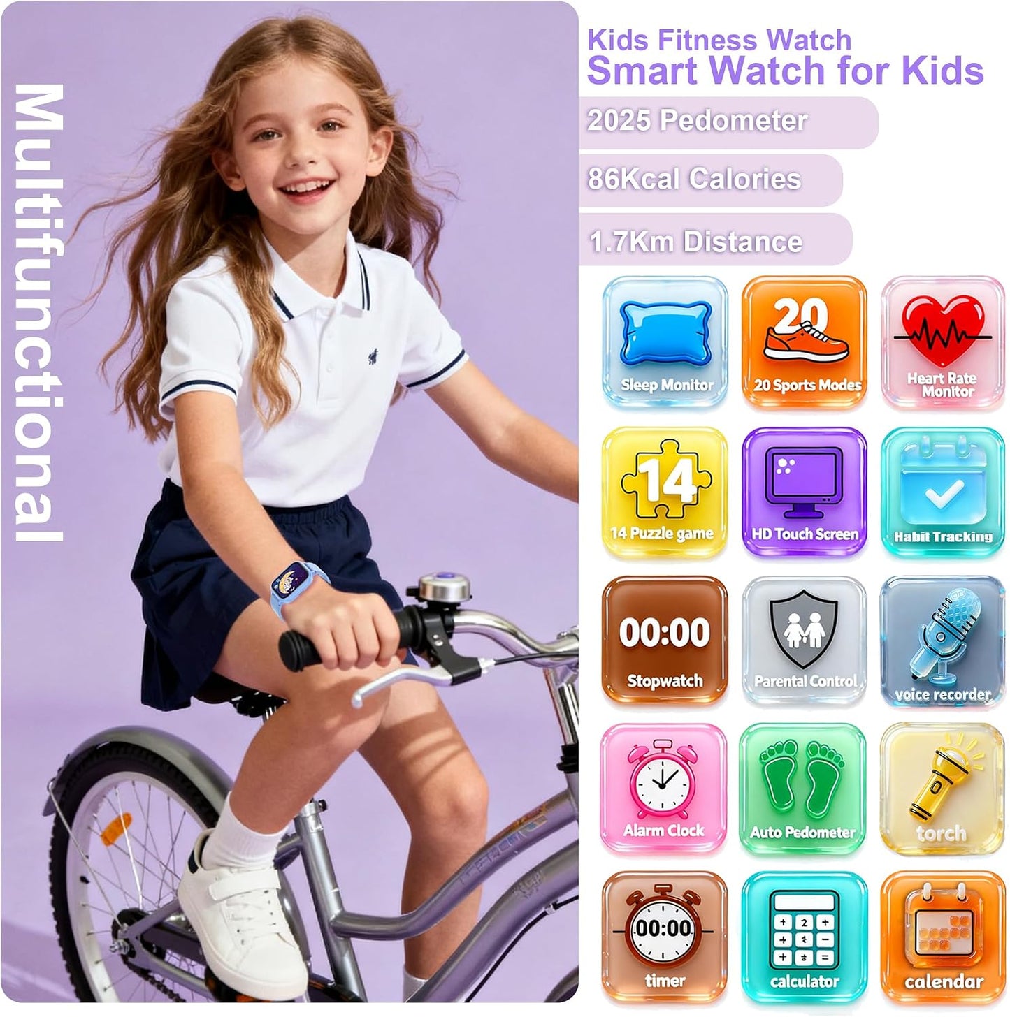 Kids Smart Watch 4-15 Ys, Standalone&APP Dual Use, Bluetooth Call, Kid Gift | 1.8'' IP68 Boys Girls Fitness Tracker, DIY Sports Modes, Heart Rate&Sleep Monitor, 13 Alarms, Weather, Smart Reminder, Games