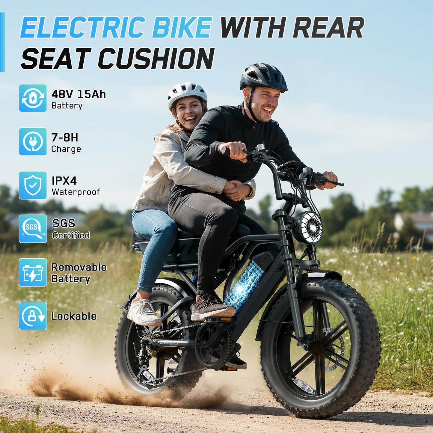 Electric Bike for Adults, Peak 1500W Motor Retro E Bike, Range 65/120Miles, 48V 15Ah Removable Battery, 20"x4" Fat Tires, Full Suspension, APP Control, Off-Road Ebike for City Commuting