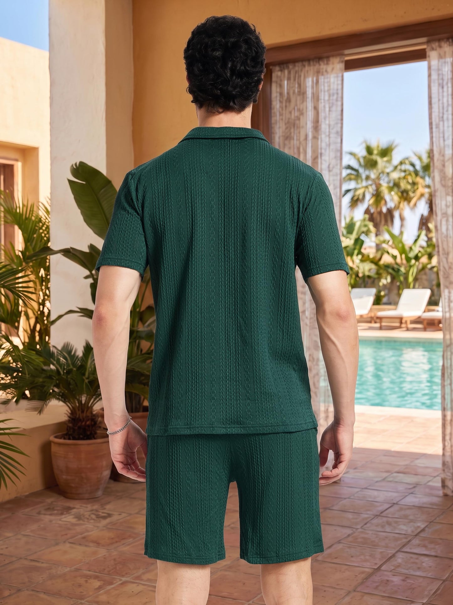 yuyangdpb Men's 2 Piece Summer Vacation Outfits Polo Shirt & Shorts Set | Breathable Textured Knit Fabric, Stretchy, Soft, Moisture-wicking, Lightweight, Ideal for Beach Casual Tracksuit, M-2XL