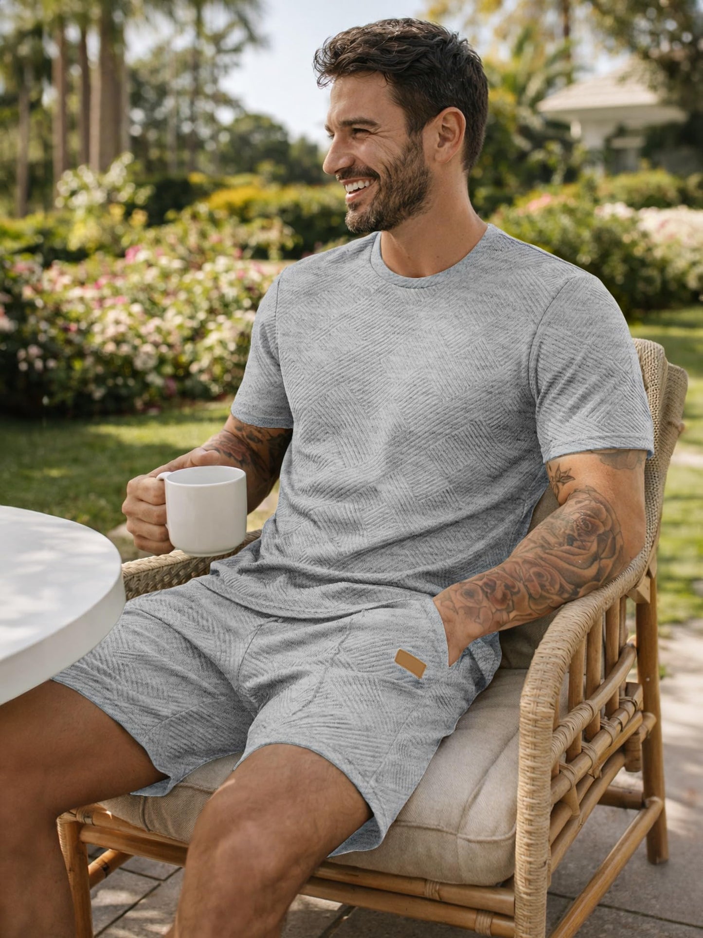 JMIERR Men's 2 Piece Outfit Anti-wrinkle T Shirts and Shorts Summer Beach Vacation Lounge Workout Pajamas Short Sleeve Sets
