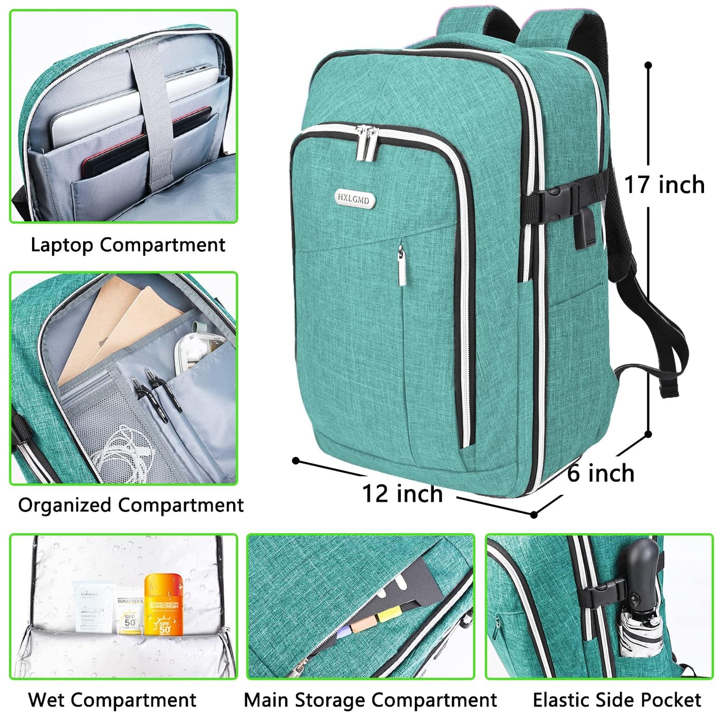 Travel Carry On 17.5" Laptop Expandable Backpack for Men Women, Personal Item Bag Waterproof Airline Approved with USB Charging Hole 3 Packing Cubes, Large Weekender Daypack Business Luggage Suitcase