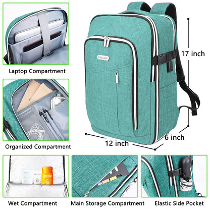 Travel Carry On 17.5" Laptop Expandable Backpack for Men Women, Personal Item Bag Waterproof Airline Approved with USB Charging Hole 3 Packing Cubes, Large Weekender Daypack Business Luggage Suitcase