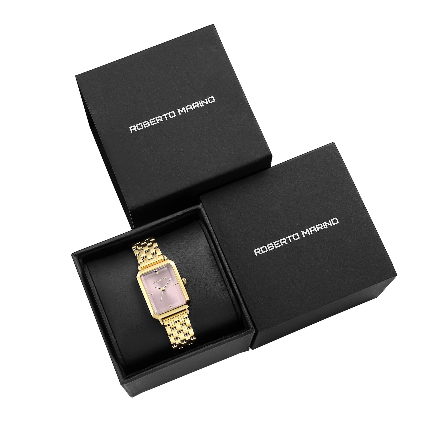 Roberto Marino RM1982 Women’s Luxury Watch Rectangular Gold – Japanese Quartz Movement, Vintage Stainless Steel Design, Silver Dial, Elegant Dress Timepiece, 3ATM Water Resistant – Reloj para Mujer