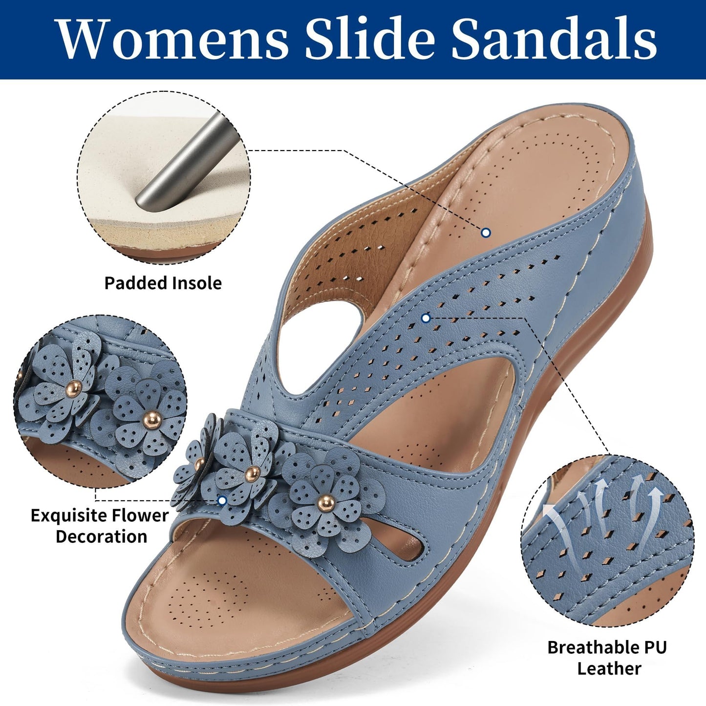 Sandals for Women Wedge Shoes: Slip On Dressy Summer Comfortable Slides Sandals 2026 Casual Memory Foam Platform Shoes