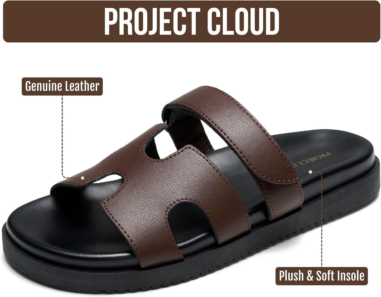 Project Cloud 100% Genuine Leather Sandals for Women Footwear - Stylish Womens Sandals with Plush & Soft Insole - Non-Slip and Water-Resistant Beach Sandals Slides for Women (Mayvy)