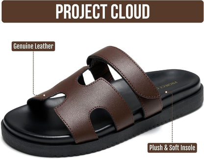 Project Cloud 100% Genuine Leather Sandals for Women Footwear - Stylish Womens Sandals with Plush & Soft Insole - Non-Slip and Water-Resistant Beach Sandals Slides for Women (Mayvy)