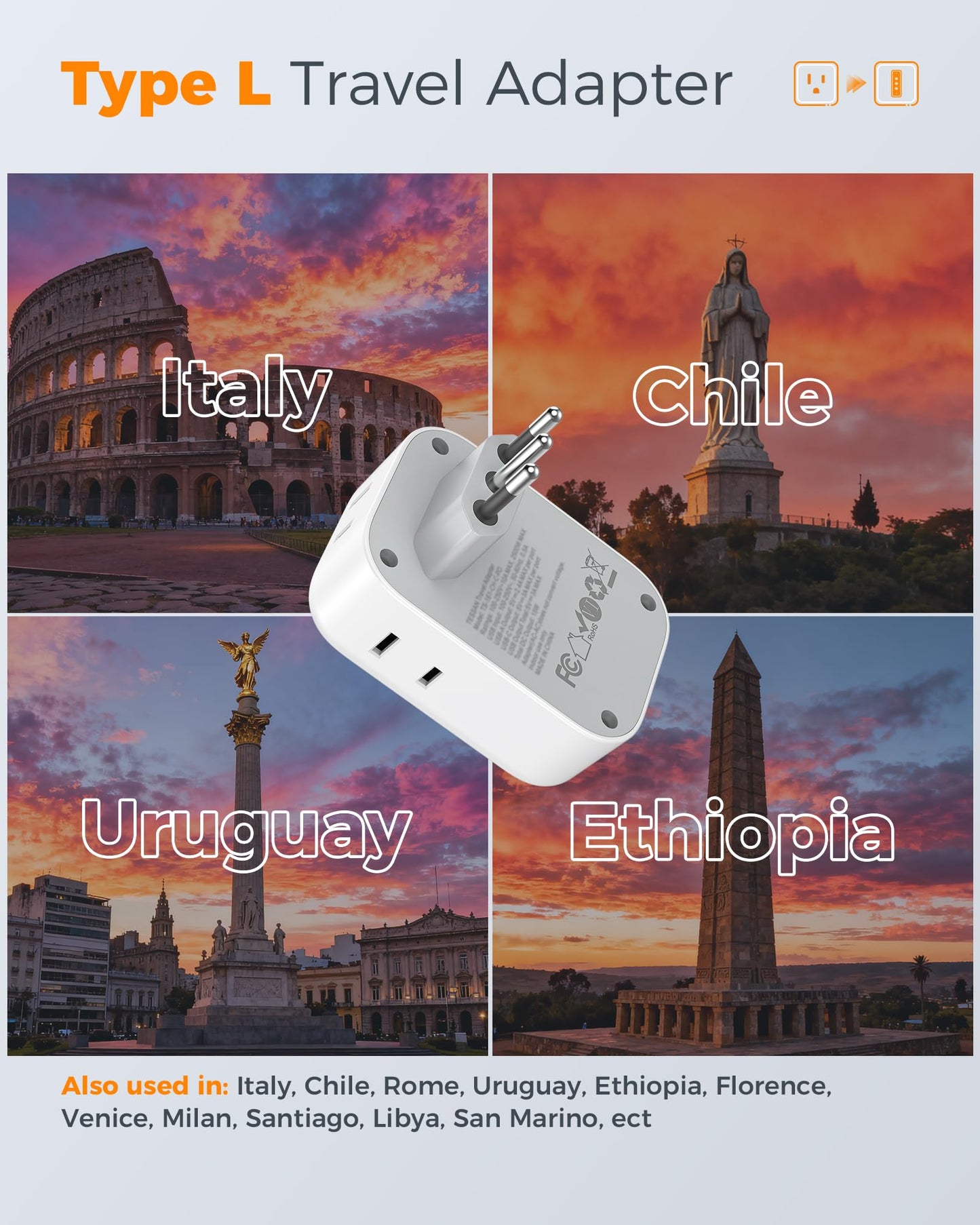 TESSAN 2 Pack European Travel Plug Adapter, Europe Power Converter
