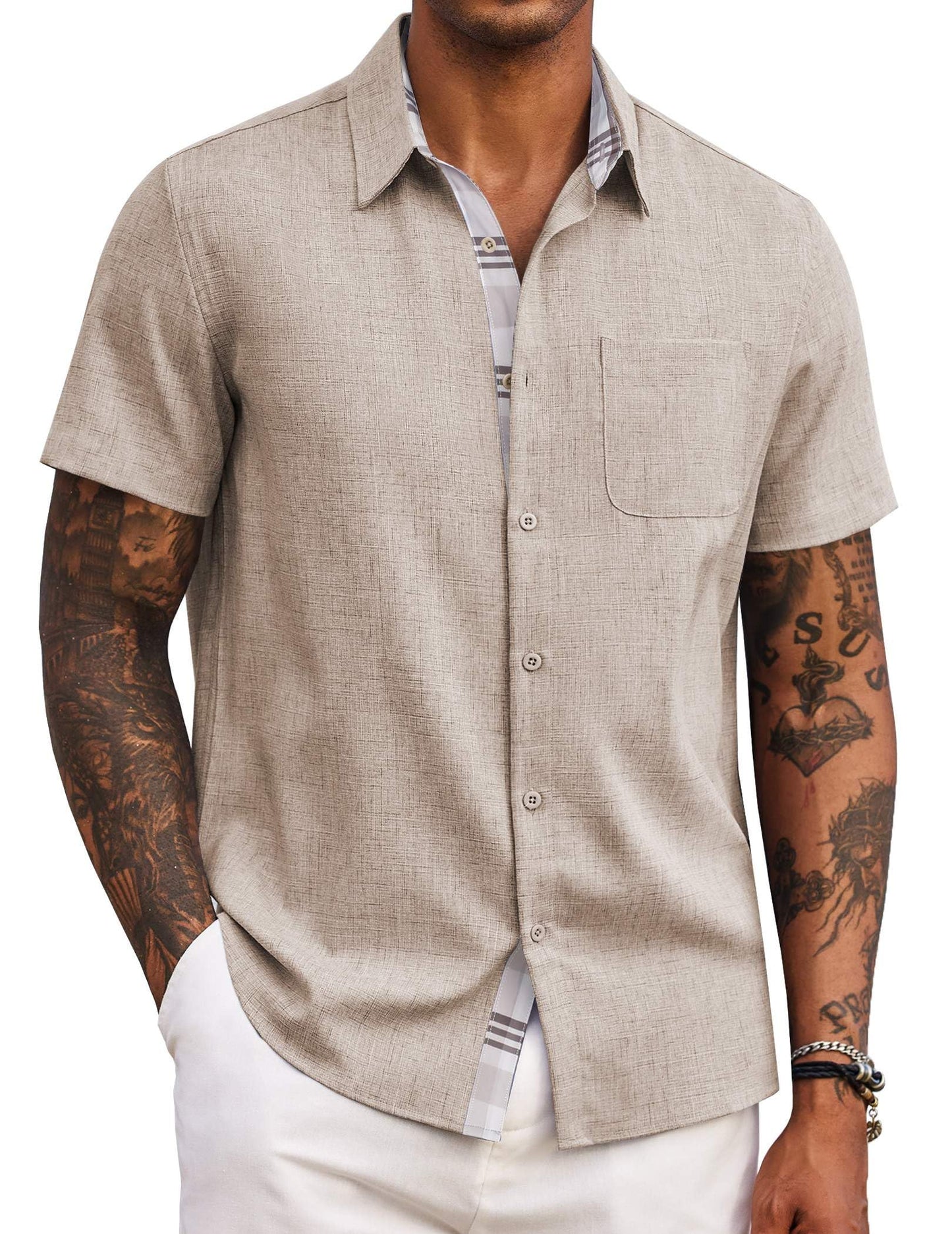 COOFANDY Men's Button Down Shirts Short Sleeve Casual Summer Beach Vacation Wedding Shirt with Pocket
