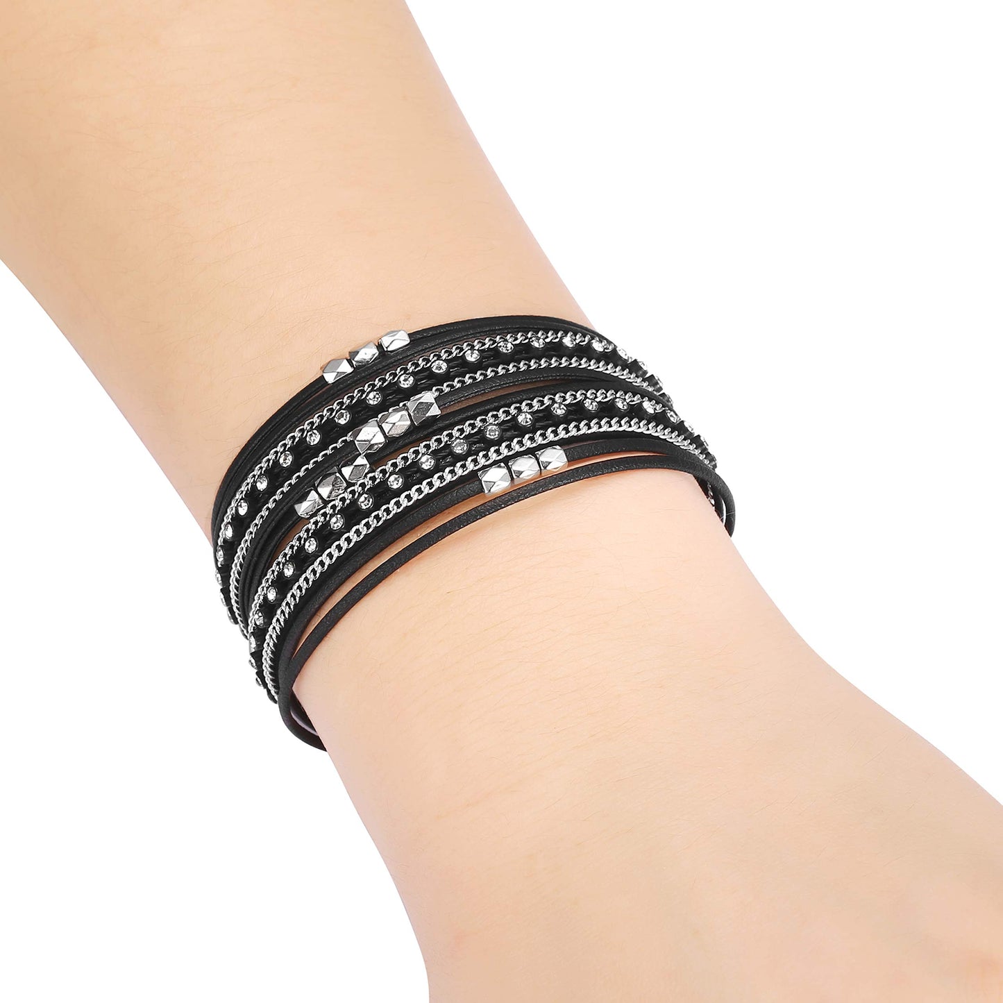 Fesciory Leather Wrap Bracelets for Women, Boho Western Layered Jewelry | Layered leather cuff bracelets, Easy on and off, Boho western style, Daily wear, Gift for women