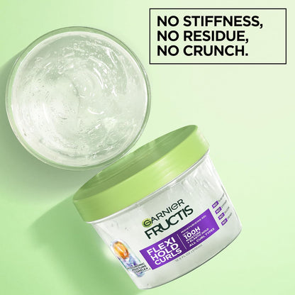 Garnier Fructis Flexi Hold Curls Moisturizing Gel, Curl Hair Styling Gel with Hyaluronic Moisture Complex, Provides Up to 100HRs of Moisture & Definition For All Curl Types, 12.5 Fl Oz