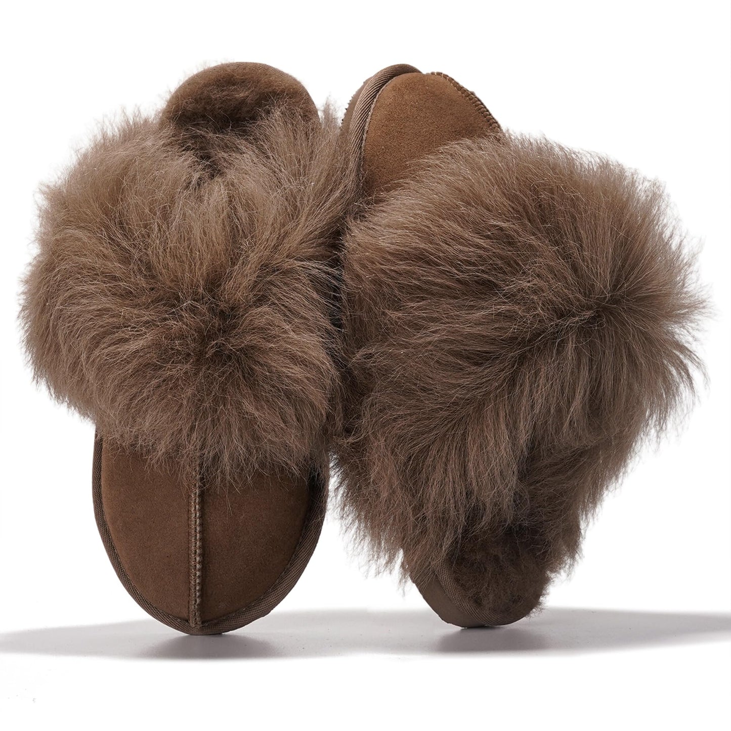 Project Cloud Genuine Leather Slippers for Women with Genuine Fur Lining, Non-Slip Indoor/Outdoor Clog Mule Slippers, Memory Foam Insole