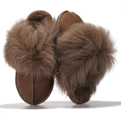 Project Cloud Genuine Leather Slippers for Women with Genuine Fur Lining, Non-Slip Indoor/Outdoor Clog Mule Slippers, Memory Foam Insole