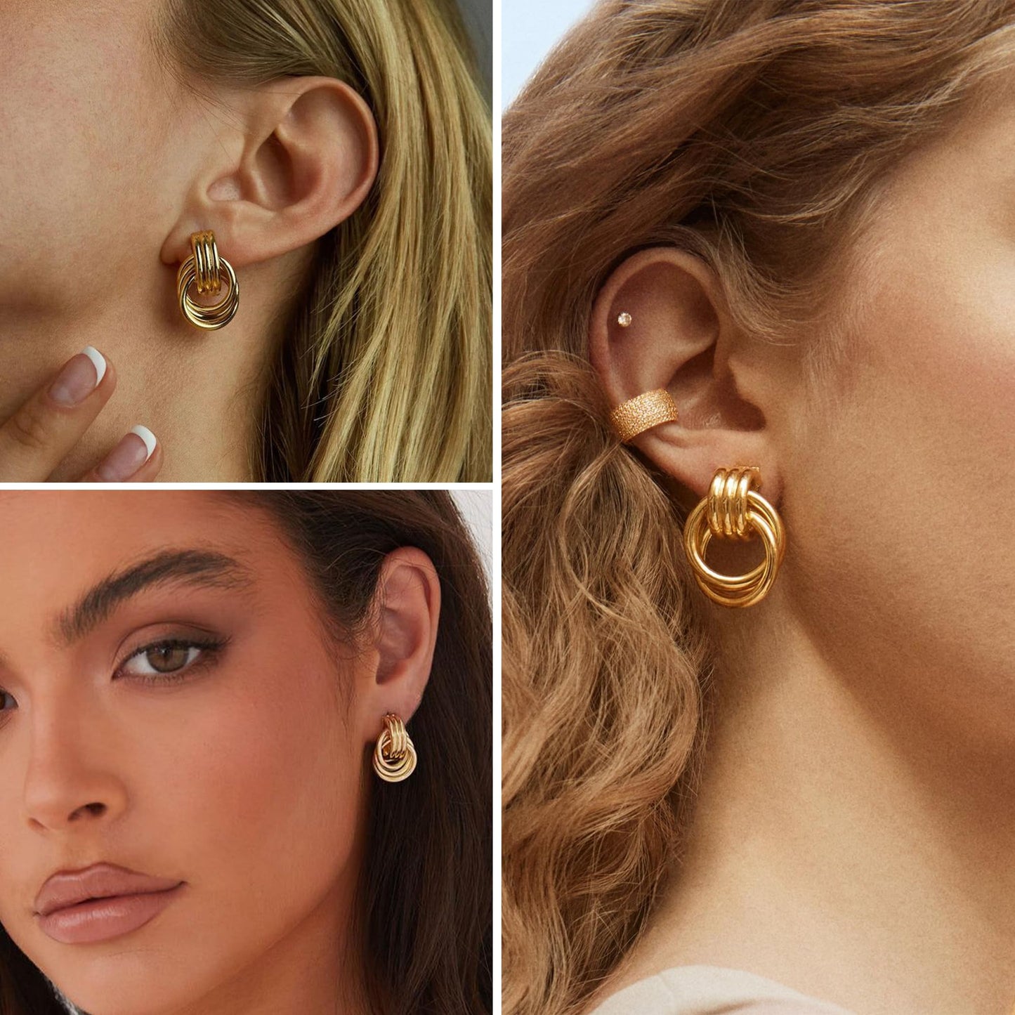 6 Pairs Chunky Gold Earrings for Women Gold Plated Knot Earrings Trendy Statement Drop Dangle Teardrop Lightweight Hypoallergenic Fashion Accessories Jewelry Set Gifts for Women