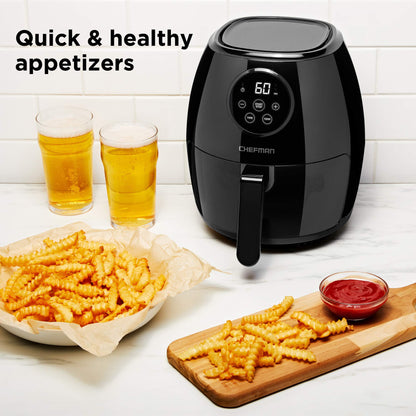Chefman Air Fryer – 4-in-1 Slim 3.5 QT Airfryer, Air Fry, Bake, Dehydrate, Frozen, 450°F Max Temp for Extra Crispy Results in Minutes, Nonstick Ceramic Coating, Dishwasher-Safe Accessories - Black