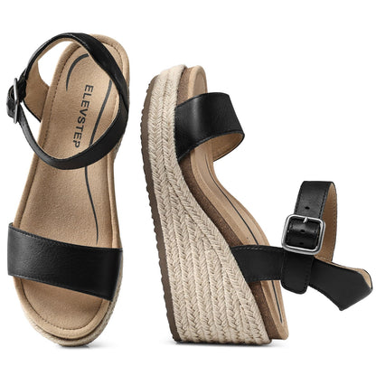 Women's Orthopedic Wedge Sandals: Arch Support Genuine Leather Platform Espadrilles - Comfortable Open Toe Casual Summer Sandals