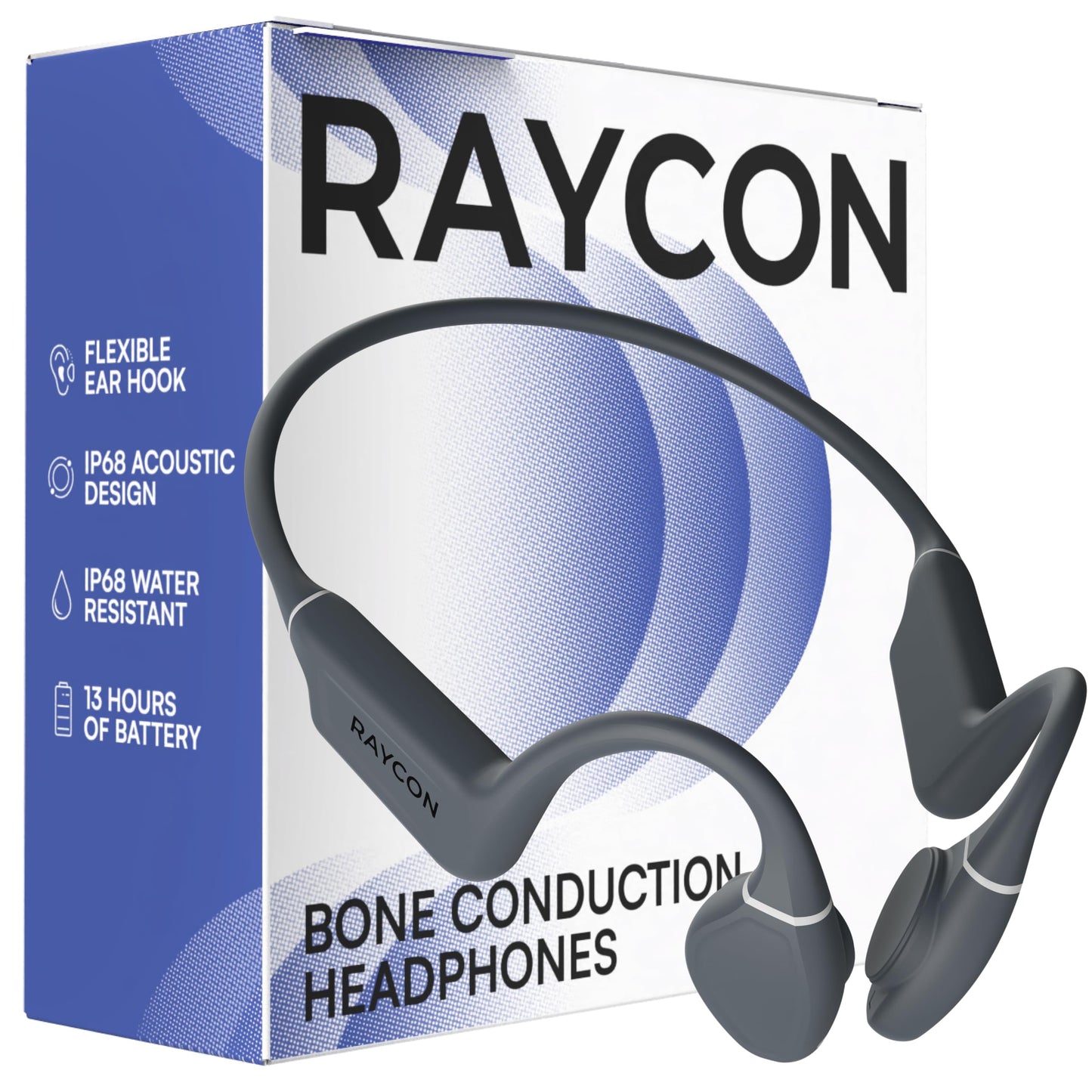 Raycon Bone Conduction Headphones Bluetooth - Open Ear Running Headphones, Sweat & Water-Resistant Earbuds with Mic for Sports & Workouts, 13hr Playtime (Gray)