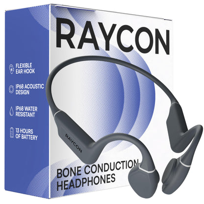 Raycon Bone Conduction Headphones Bluetooth - Open Ear Running Headphones, Sweat & Water-Resistant Earbuds with Mic for Sports & Workouts, 13hr Playtime (Gray)