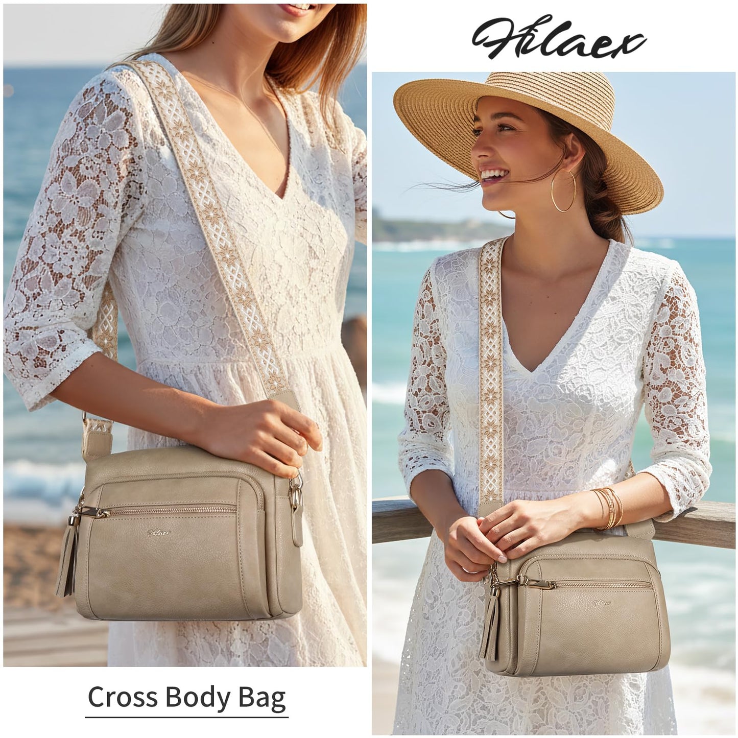 Small Leather Crossbody Bags for Women Anti theft Purses and Handbag Shoulder Hangbag with Wide Strap Tassel