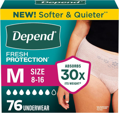 Depend Fresh Protection Adult Diapers, Incontinence Underwear for Women, Disposable, Maximum, XXL, Blush, 44 Count (2 Packs of 22), Packaging May Vary