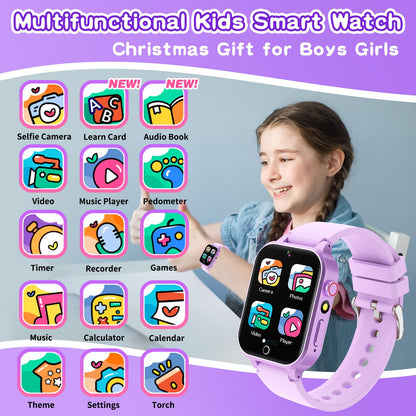 Kids Smart Watch Gift for Girls Age 5-12, 39 Games HD Touch Screen Watches with Video Camera Music Player Pedometer Flashlight 12/24 hr Educational Toys Birthday Gifts for Girls Ages 7 8 9 10