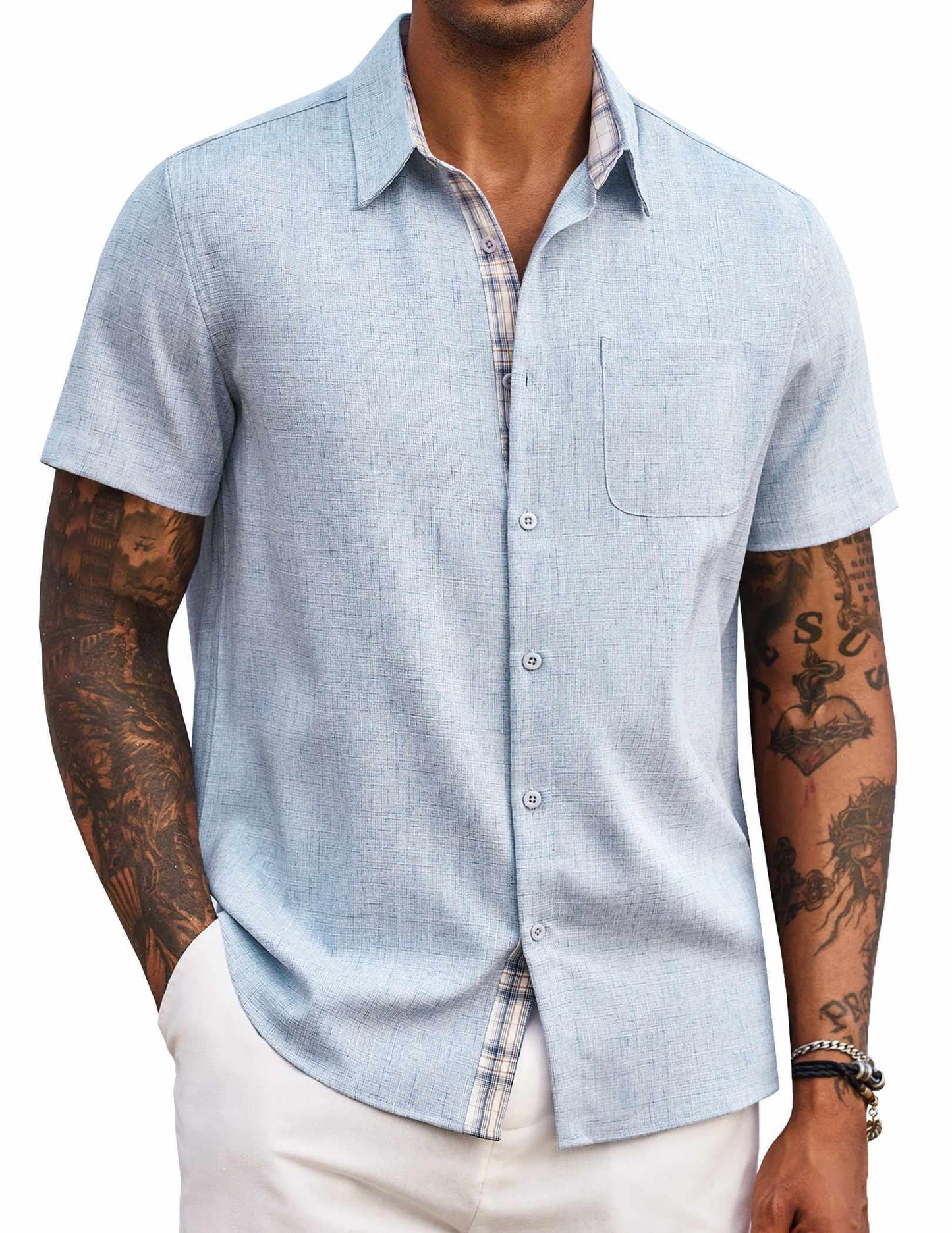 COOFANDY Men's Button Down Shirts Short Sleeve Casual Summer Beach Vacation Wedding Shirt with Pocket