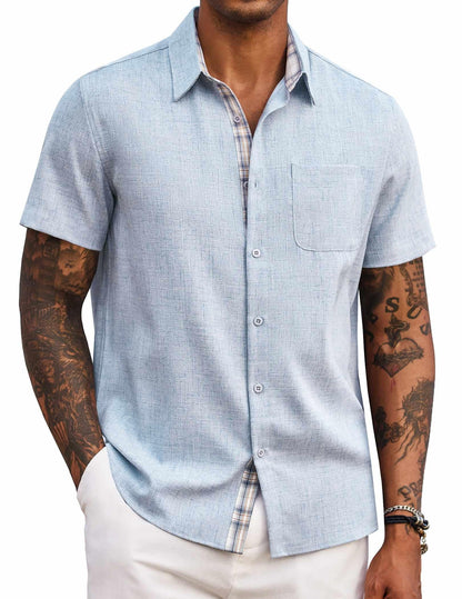 COOFANDY Men's Button Down Shirts Short Sleeve Casual Summer Beach Vacation Wedding Shirt with Pocket