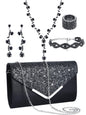 Henoyso 5 Pcs Purse Rhinestone Jewelry Set Prom Jewelry Rhinestone Clutch Purse Necklace Earrings Bracelets for Women Bride
