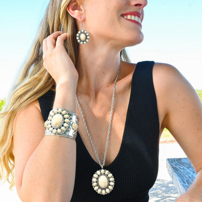 Shop LC Howlite Western Jewelry Set for Women Boho Cowgirl | 3-Piece Necklace Bracelet Earrings, Turquoise-Inspired, Chunky Statement, Southwestern