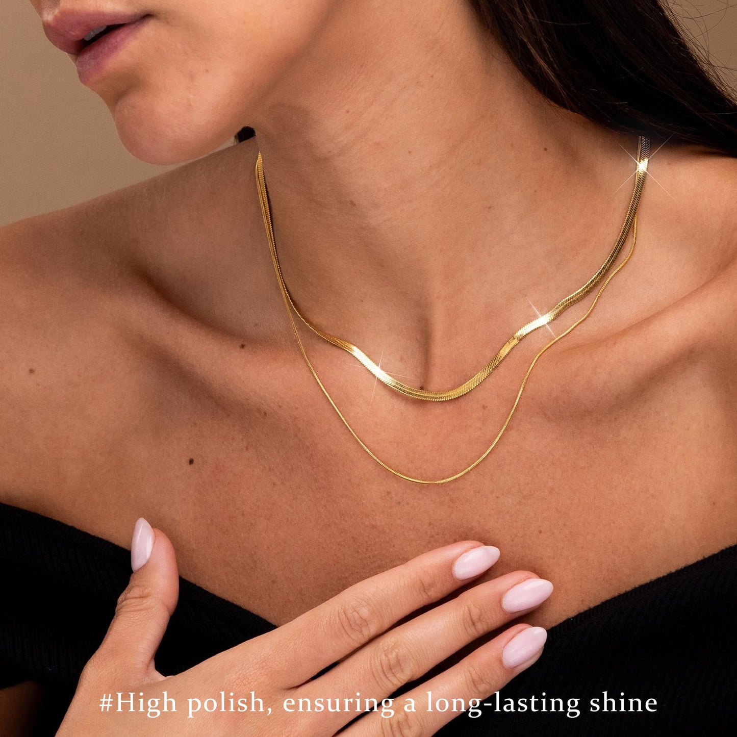 3PCS Gold Necklaces for Women,Chunky Statement Gold Plated Necklace Stack Layered Sterling Silver Herringbone Chains for Women Dainty Trendy Silver Chains Stacked Jewelry Gifts