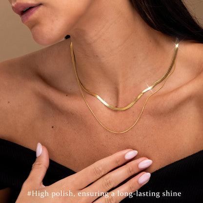 3PCS Gold Necklaces for Women,Chunky Statement Gold Plated Necklace Stack Layered Sterling Silver Herringbone Chains for Women Dainty Trendy Silver Chains Stacked Jewelry Gifts