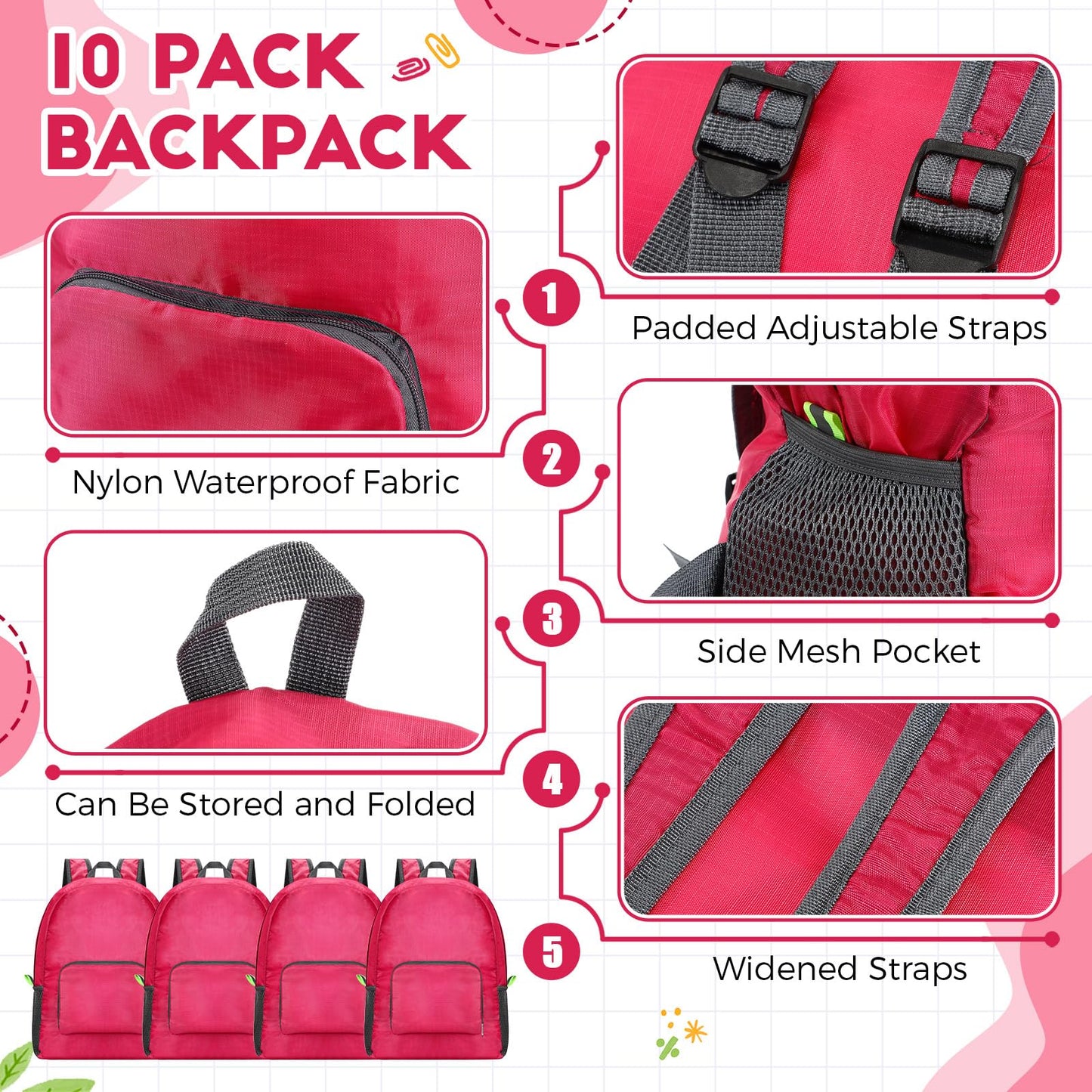 Jexine 10 Pcs Backpacks in Bulk 16.5 Inches Back Pack Basic Backpack for Adult Lightweight Outdoor Travel Book Bags(Sunny Pastel)