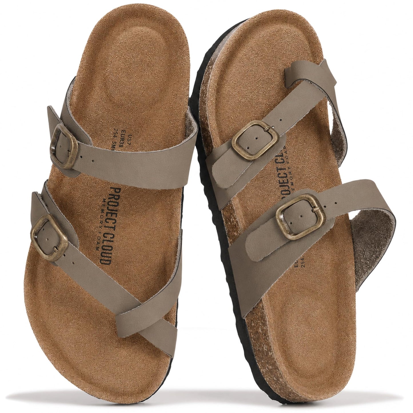 Project Cloud 100% Genuine Leather Womens Sandals -Lightweight Womens Slides Memory Foam Insole & Cork Footbed Sandals Women - Non-Slip Beach Essentials Summer Sandals for Women 2026 (Lian)