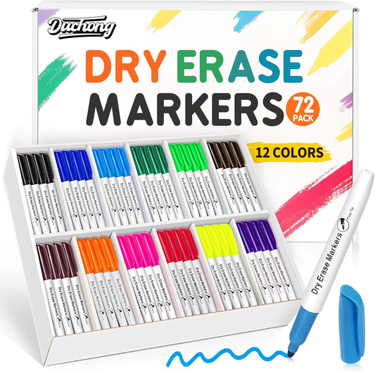 Duchong 72 Count Dry Erase Markers Bulk, 12 Assorted Colors, Fine Tip Whiteboard Markers, Dry Erase Pens Bulk Pack for Classroom Home, Back to School Supplies