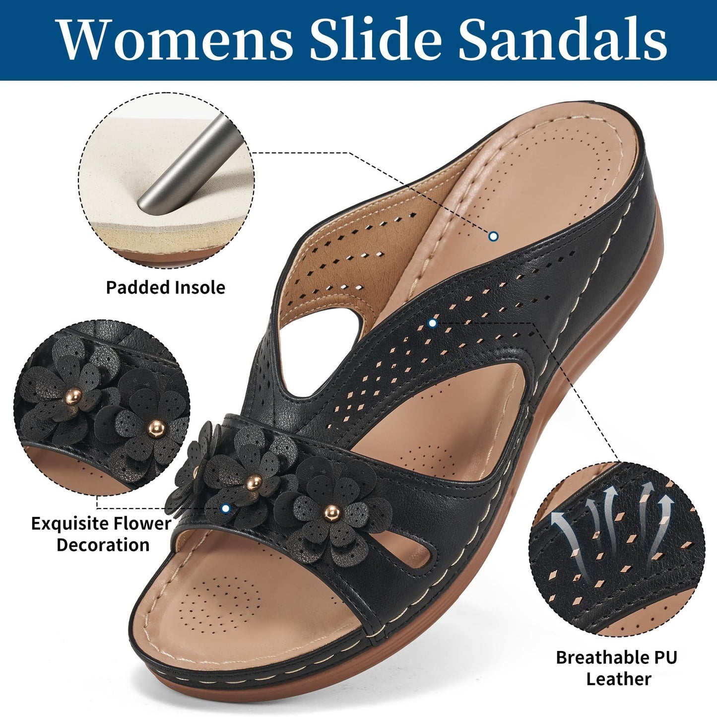 Sandals for Women Wedge Shoes: Slip On Dressy Summer Comfortable Slides Sandals 2026 Casual Memory Foam Platform Shoes