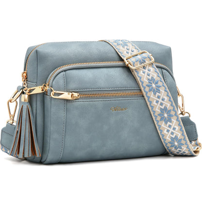 Small Leather Crossbody Bags for Women Anti theft Purses and Handbag Shoulder Hangbag with Wide Strap Tassel