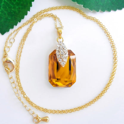 Navachi 18k Gold Plated Crystal Multicolor Square Shape Zircon Dangle Earrings And Neckalce Pendant Az4020-1 Jewelry set