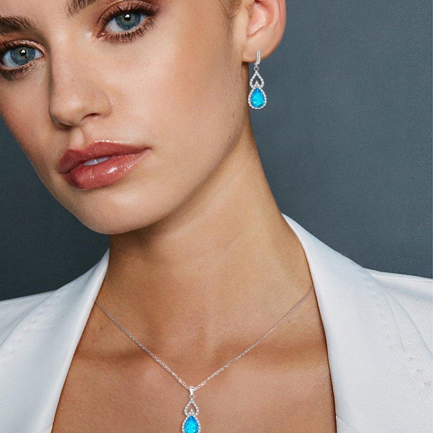 BriLove Wedding Jewelry Set for Women Bride Bridesmaid | Gorgeous Cubic Zirconia Teardrop Necklace Earrings Bracelet Adjustable Ring Jewelry Gift for Birthday/Anniversary