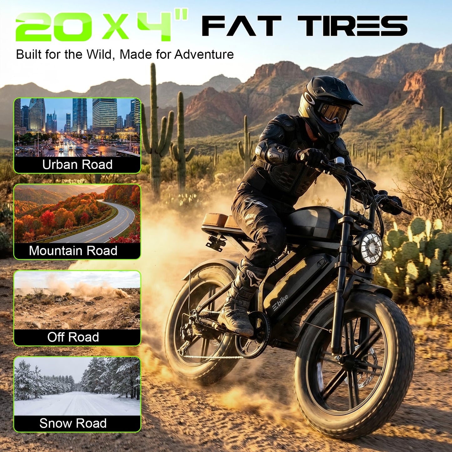 Electric Bike for Adults, Peak 1500W Motor Retro E Bike, Range 65/120Miles, 48V 15Ah Removable Battery, 20"x4" Fat Tires, Full Suspension, APP Control, Off-Road Ebike for City Commuting