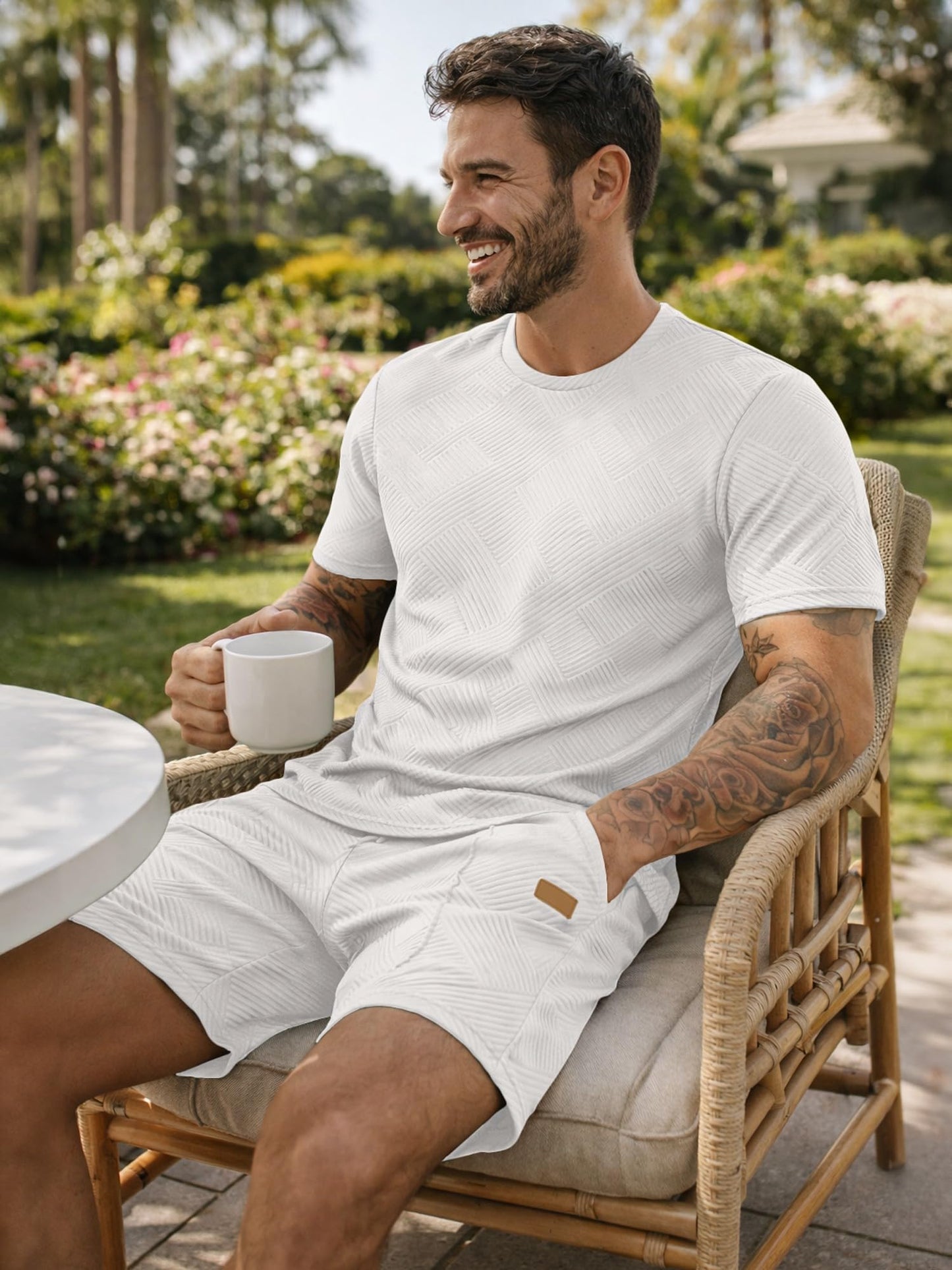 JMIERR Men's 2 Piece Outfit Anti-wrinkle T Shirts and Shorts Summer Beach Vacation Lounge Workout Pajamas Short Sleeve Sets