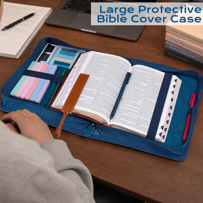 XKDOUS 20 Pcs Bible Case Set with Tabs, Pens, Study Supplies Carrier Holder Portable Men's Bible Bag Church Book Leather Cover Father Day Christian Gift for Dad, Mom, Men, Women