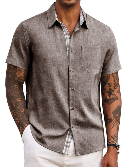 COOFANDY Men's Button Down Shirts Short Sleeve Casual Summer Beach Vacation Wedding Shirt with Pocket