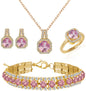 Paxuan 4pcs Cubic Zirconia Wedding Jewelry Sets for Bride Bridesmaid Cubic Zirconia Pendant Necklace Earrings Link Tennis Bracelet Open Ring Set for Women