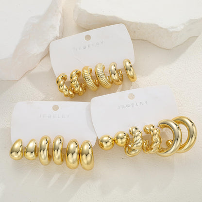 12 Pairs Chunky Gold Hoop Earrings for Women Trendy, Gold Plated Lightweight Hypoallergenic Stack, Thick Open Twisted Huggie Hoops Earring Set