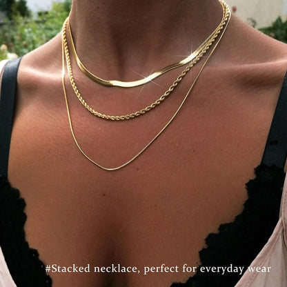 3PCS Gold Necklaces for Women,Chunky Statement Gold Plated Necklace Stack Layered Sterling Silver Herringbone Chains for Women Dainty Trendy Silver Chains Stacked Jewelry Gifts