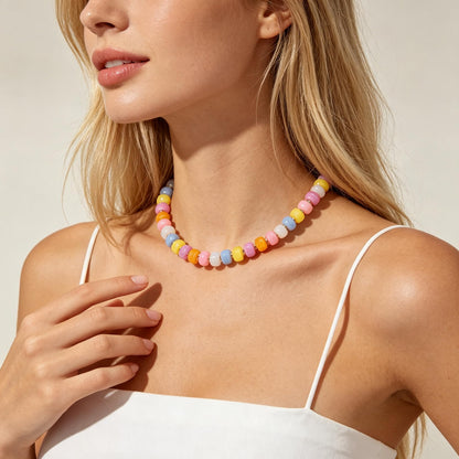 Chunky Beaded Choker Necklace for Women Summer Beach Acrylic Beads Necklaces Trendy Boho Statement Colorful Necklace Jewelry Accessories