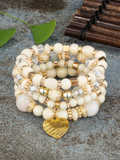 Women Beaded Bracelet Set | Colorful Boho Stackable Trendy Design with Crystal Accents Multilayer Bangle Bracelet | Fashion Stretch Braclets Jewelry for Women