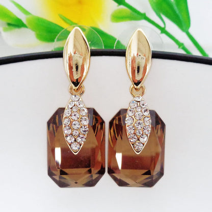 Navachi 18k Gold Plated Crystal Multicolor Square Shape Zircon Dangle Earrings And Neckalce Pendant Az4020-1 Jewelry set