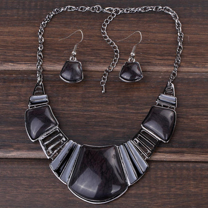 YAZILIND Vintage Ethnic Tibetan Sliver Turquoise Bib Collar Earrings Necklace Jewelry Set Women