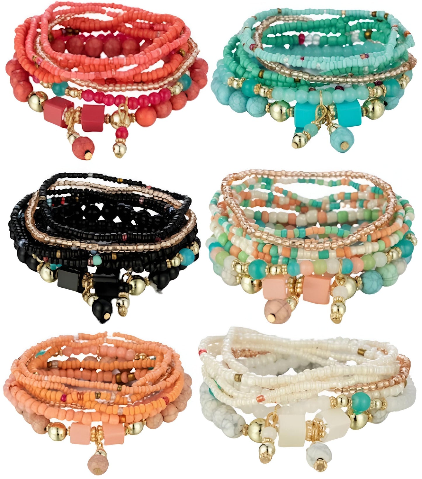Women Beaded Bracelet Set | Colorful Boho Stackable Trendy Design with Crystal Accents Multilayer Bangle Bracelet | Fashion Stretch Braclets Jewelry for Women