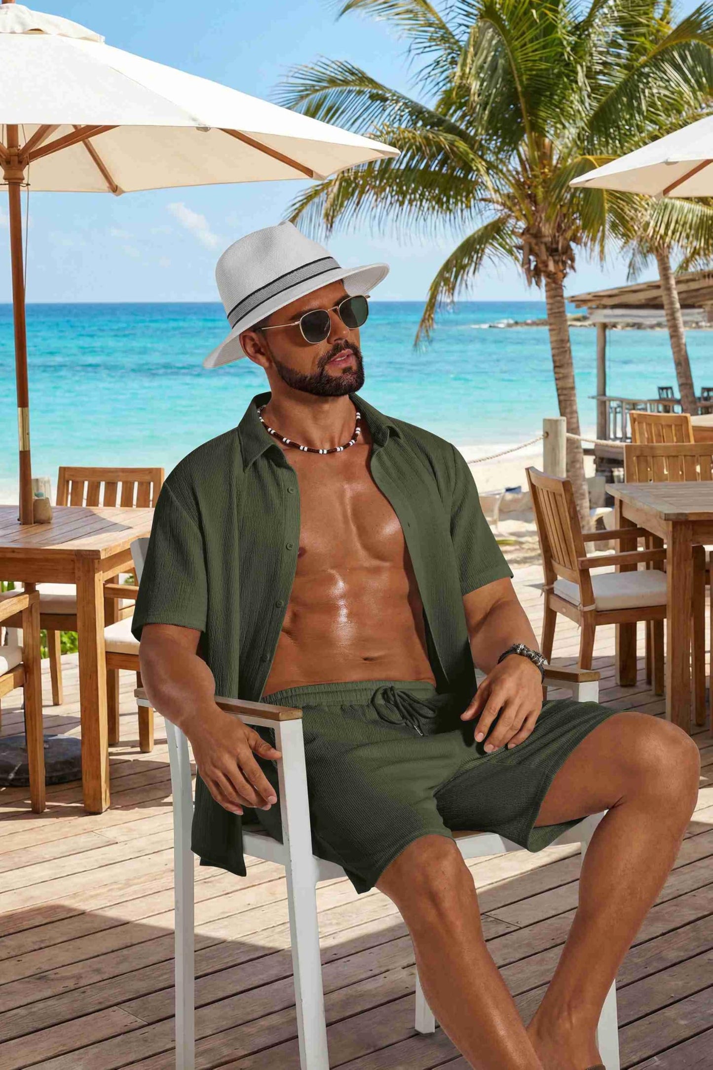COOFANDY Men's 2 Piece Outfit Casual Short Sleeve Button Down Shirt and Beach Shorts Set Summer Vacation Outfits for Men